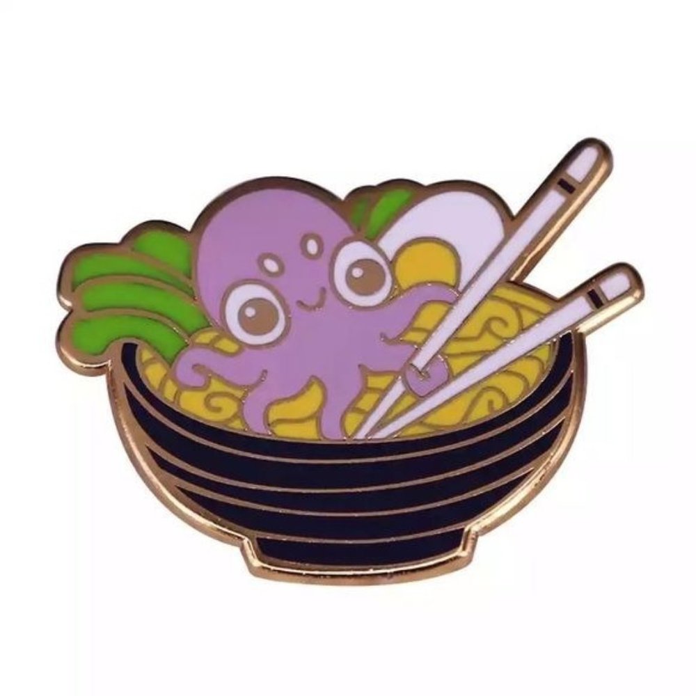 Octopus ramen noodle soup pin enamel metal Thai